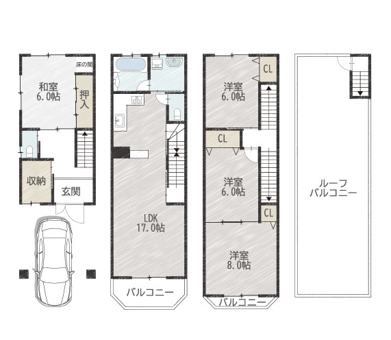 ルーフバルコニー付き★大阪市東住吉区北田辺4丁目